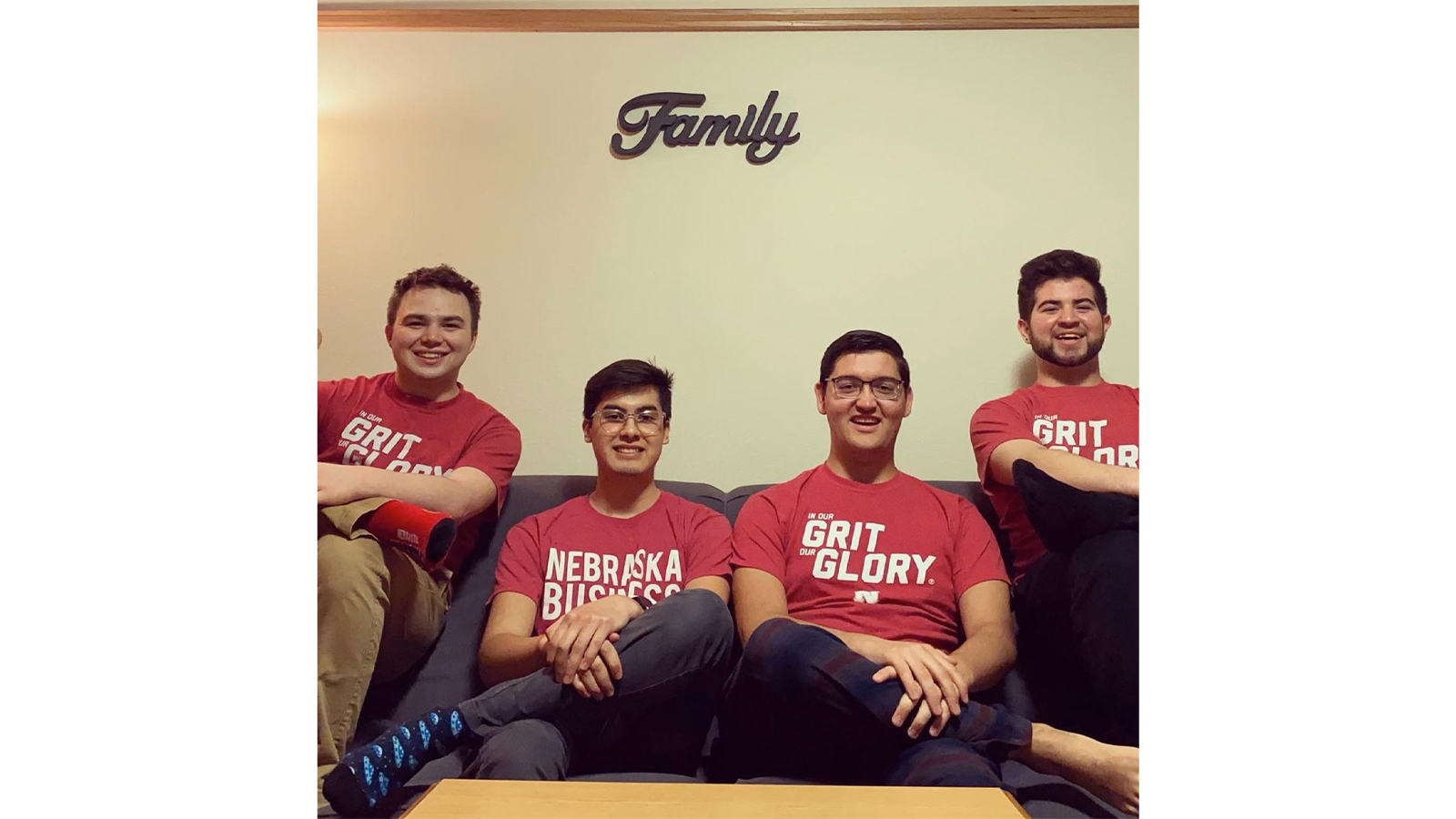 Alex Heraty, a senior marketing major, and friends showed some love for the suite-life offered by University Housing. Learn more at https://go.unl.edu/roch.