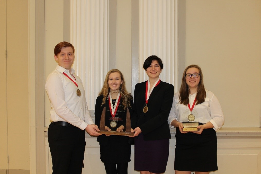 Adam Smith Division state champions from Bellevue East are (from left) Darren Brinkerhoff, Kelly Speltz, Morgan Gallagher and Marina Madrigal.