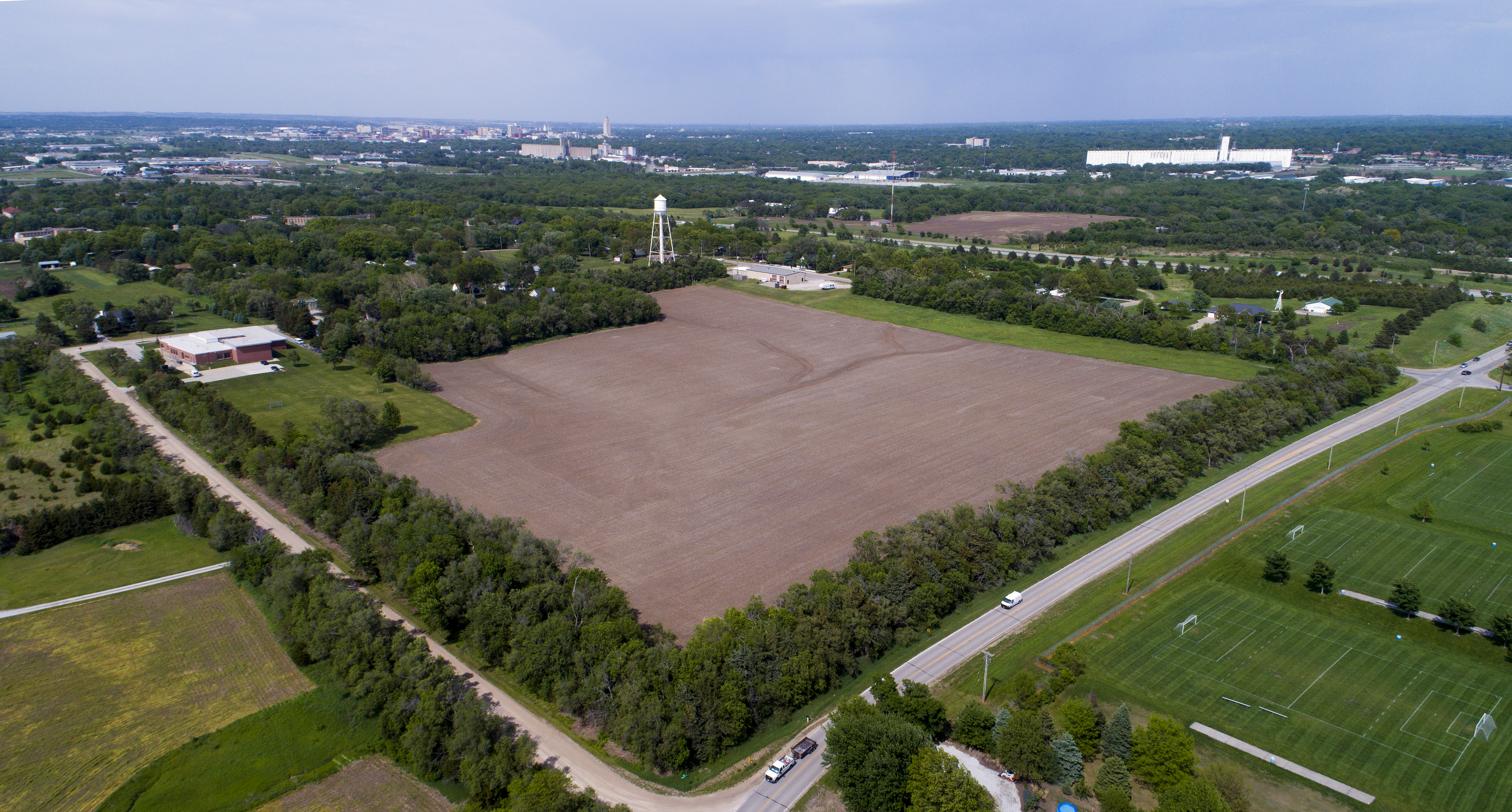 A New Deal shelterbelt survives at a location southwest of Lincoln.