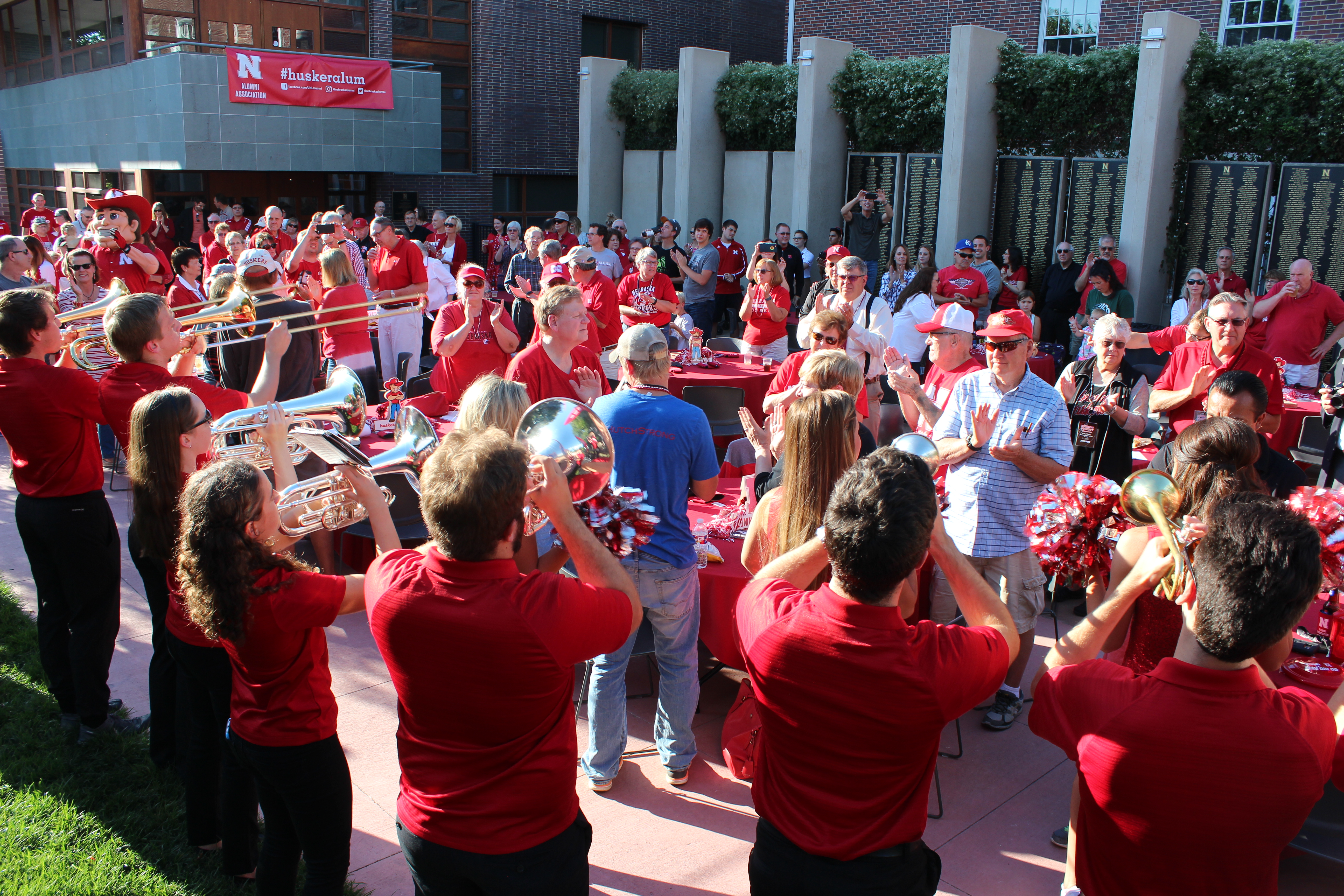 The Husker pep band plays during a 2016 Football Fridays event at the Wick Alumni Center's Holling Garden.