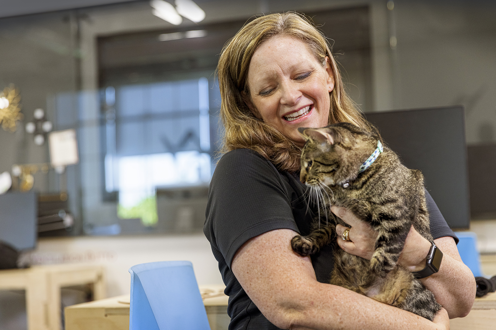 Beth Galles, assistant professor of practice with the Professional Program in Veterinary Medicine, fostered Olive before deciding to adopt her.