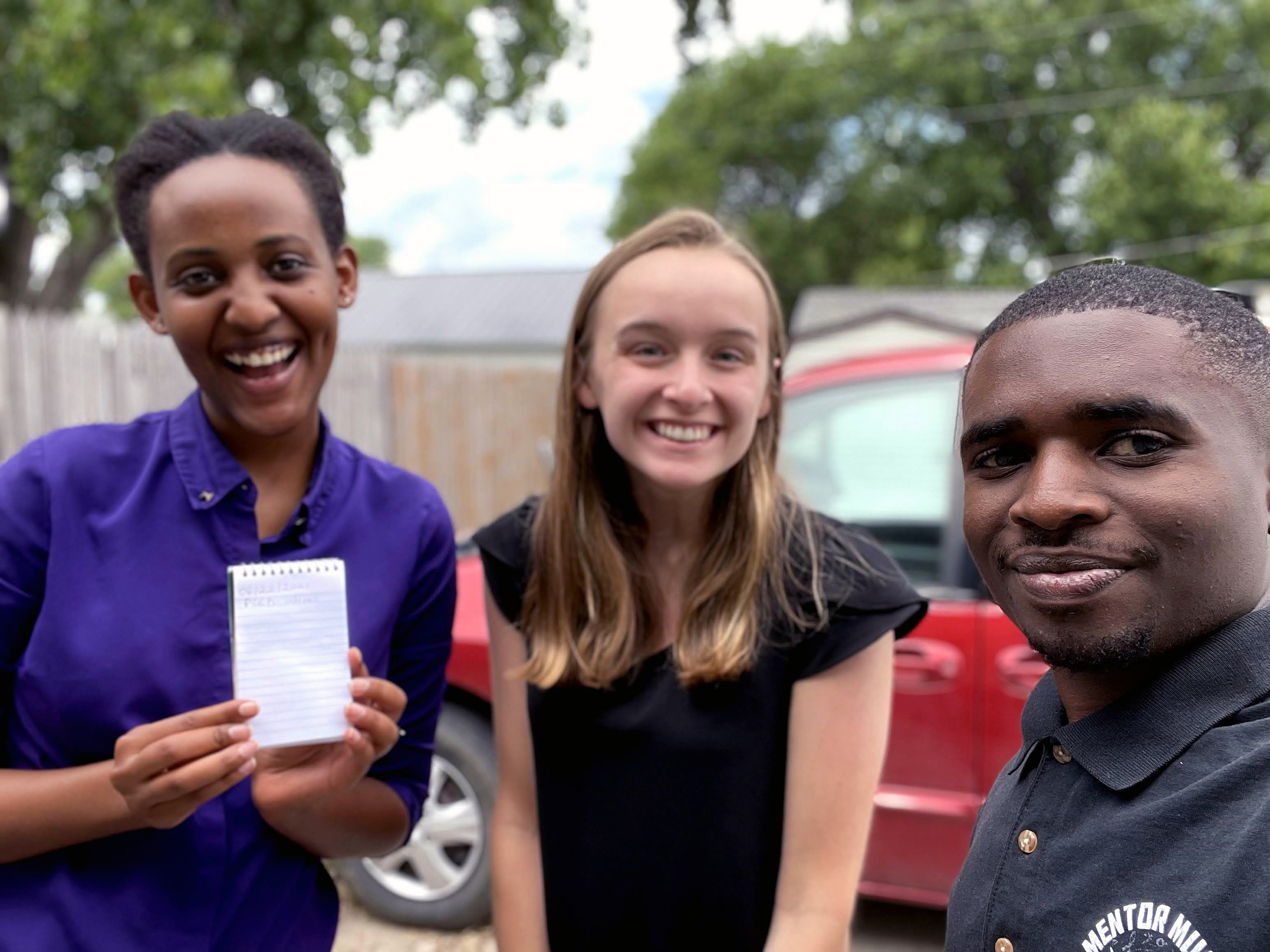 Student Fellows Jeanne Itetere (left), Brianna Gable (center) and Benjamin Niyodusenga worked in Pierce, Nebraska, as part of the 2021 Rural Fellowship program.