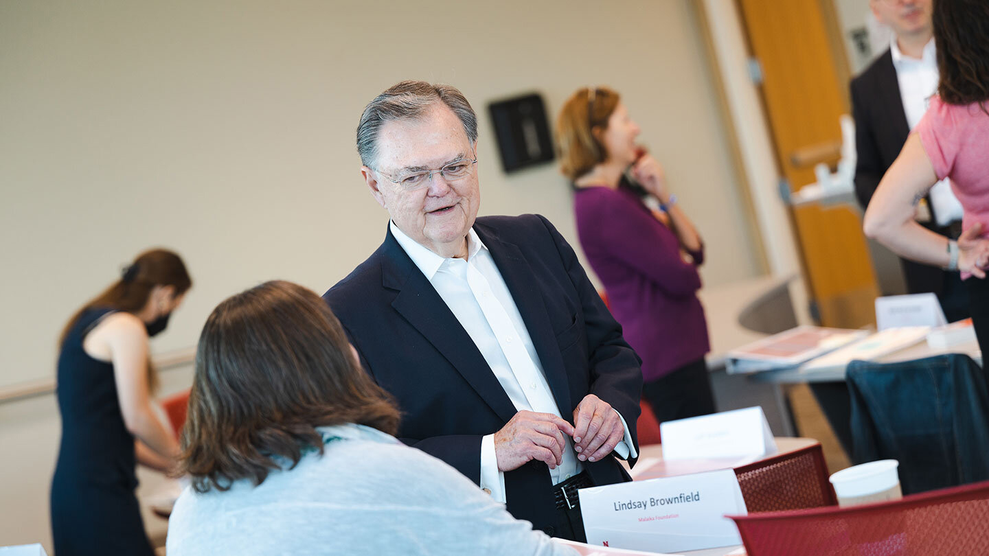 Jim Croft, lead facilitator, speaks with a nonprofit professional during a past Nonprofit Management Institute program at the University of Nebraska–Lincoln. The institute’s 2025-26 lineup features a new focus on financial management for nonprofit professionals.