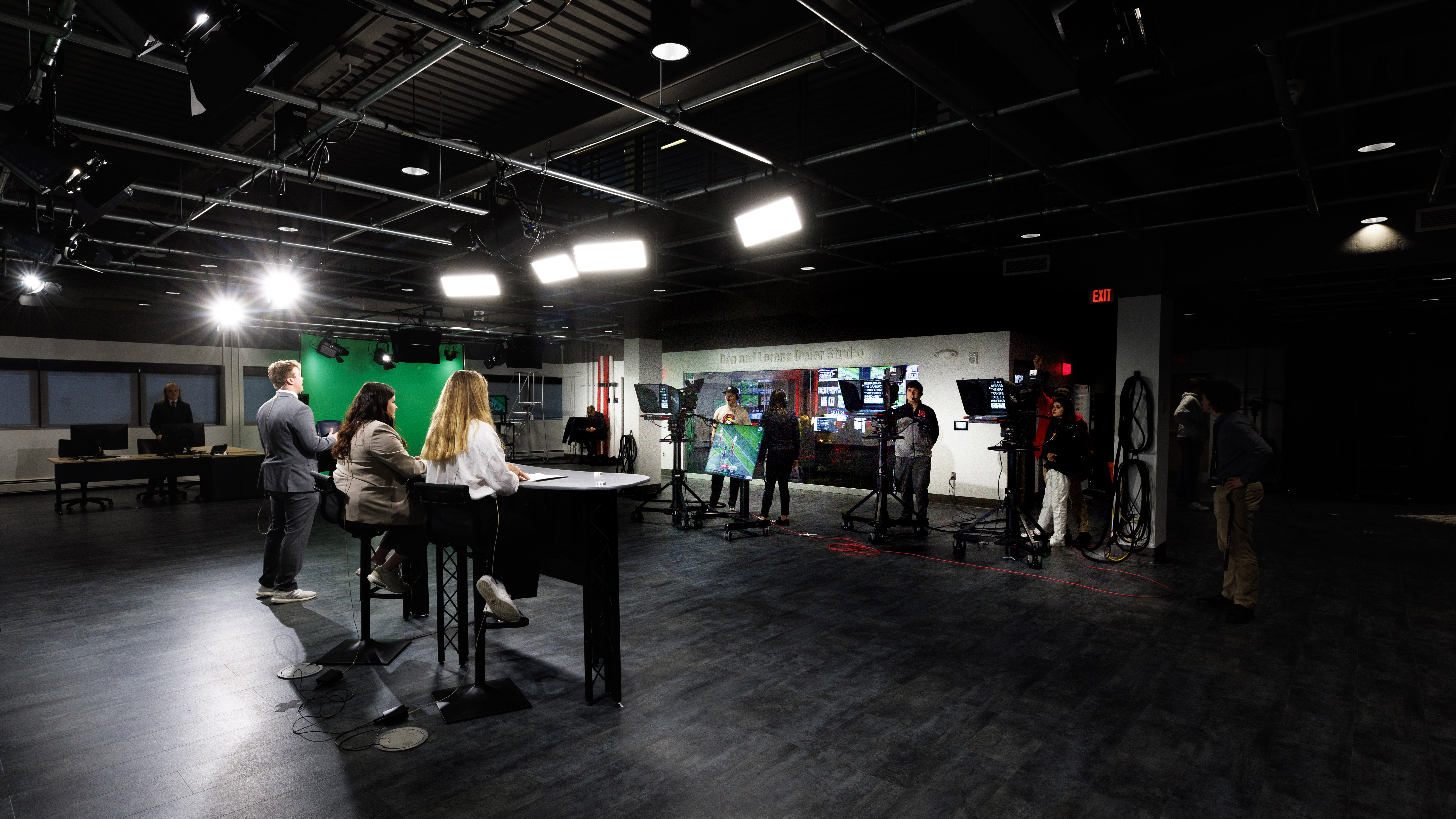 Husker students produce a broadcast in the Don and Lorena Meier Studio in Andersen Hall.