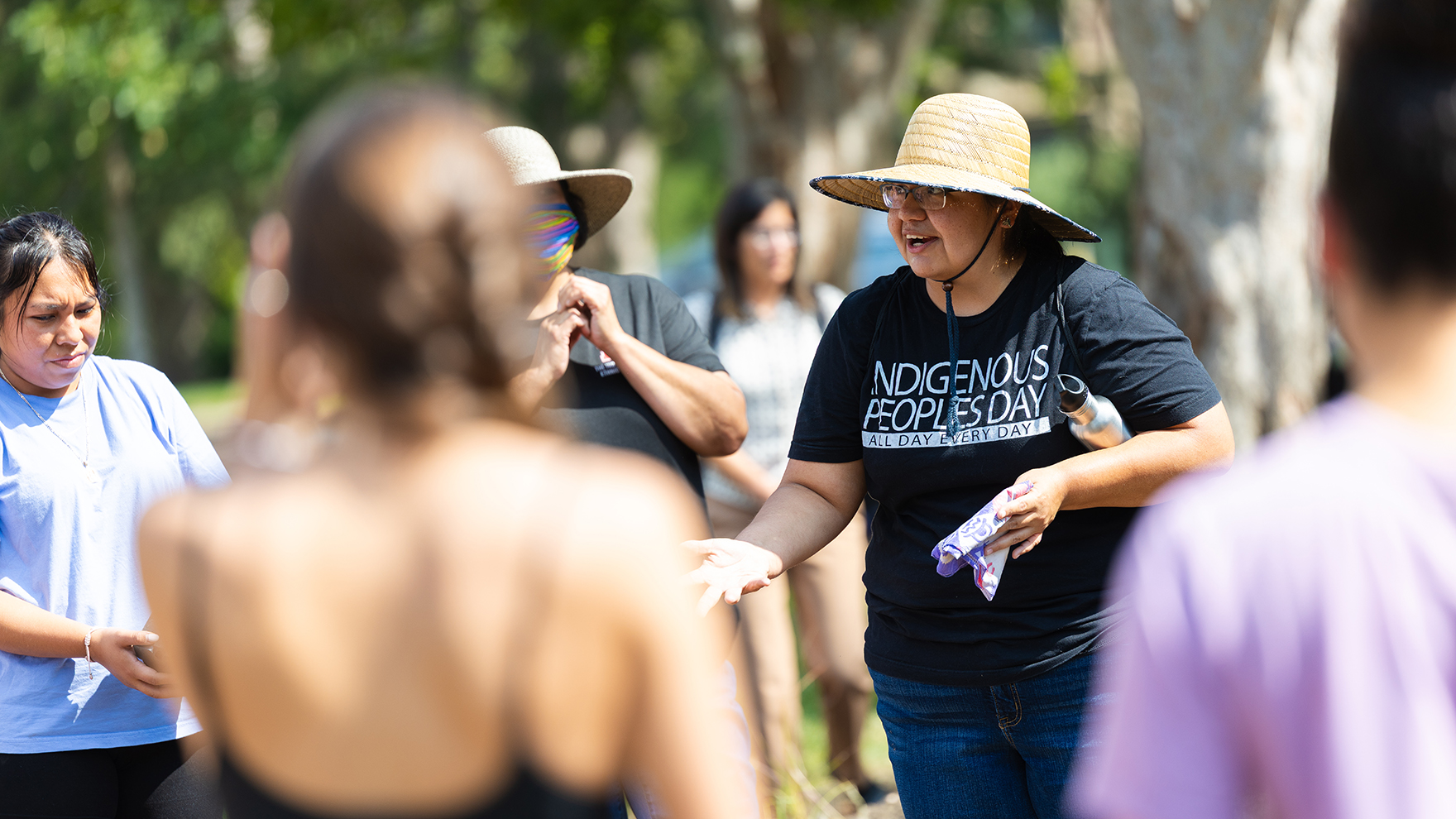 Angel Hinzo talking during the Indigenous garden planting event.