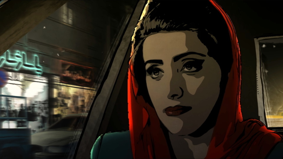 The animated "Tehran Taboo" used a rotoscope technique to convert live-action film into animated film sequences. The film shows March 23-29 at the Ross.