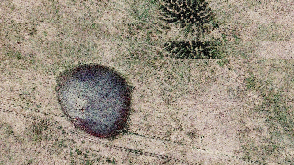 This image from Google Earth shows gilgai in the Panhandle of Nebraska; the field of view in the photo is approximately a half-mile wide. 