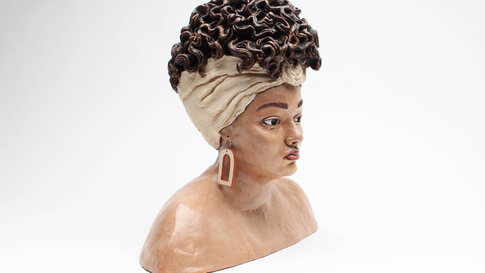 Rayetta Benson, “Reflection,” ceramic sculpture, 18” x 18” x 9”, 2022.
