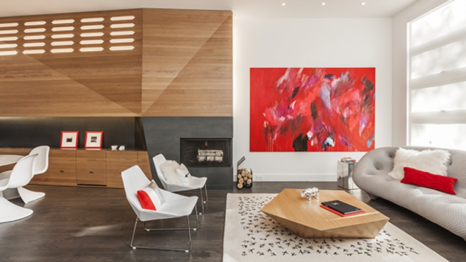 The living room space of the Bucktown House in Chicago, designed by Jeffrey Day's architectural firm Min|Day.