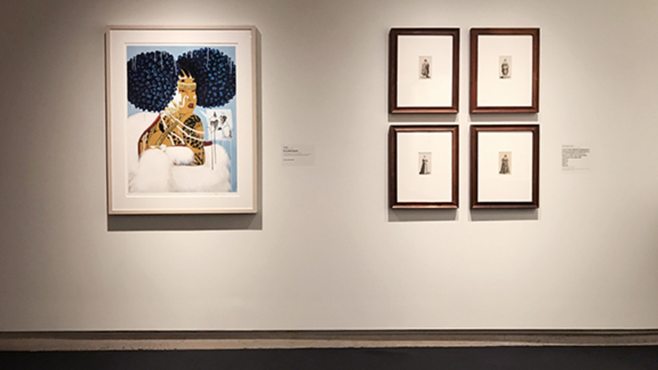 Students in the History of Prints class created a curatorial project, comparing Rozeal’s contemporary “El Oso Me Pregunto” print (left) with a series of 17th century prints by Wenceslaus Hollar (right) now on display at Sheldon.