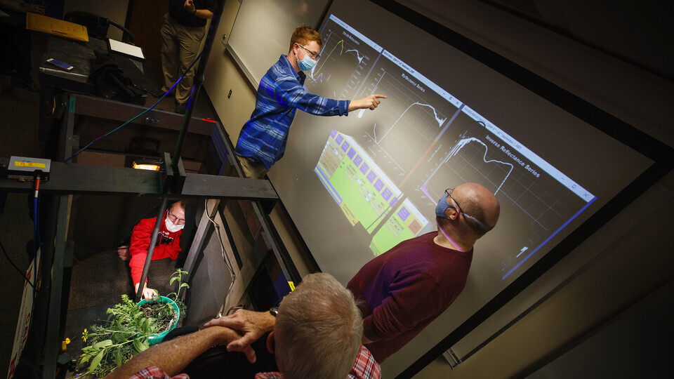 A team from the CALMIT lab built a mobile hyperspectral scanning system to teach students scanning since the basement darkroom in Hardin Hall does not allow for social distancing.  Craig Chandler, University Communication