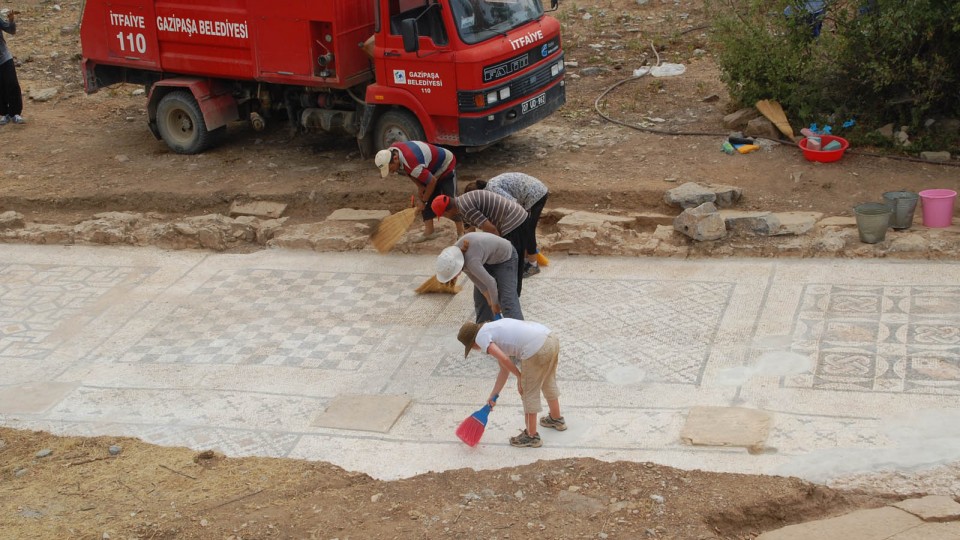 Researchers, students and workers spent two months unearthing and cleaning the mosaic this summer. Watch a video featuring the project at http://www.youtube.com/watch?v=3E8FgKVR7ow.