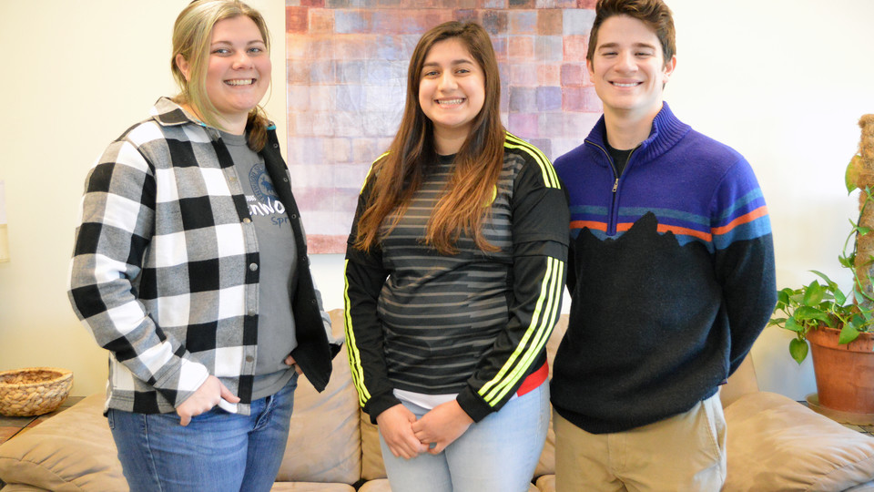 From left, Katerina Lozano, Jazmin Castillo, and Dillon Hanson, all with the School of Natural Resources, have started a new club: Latins for Natural Resources.