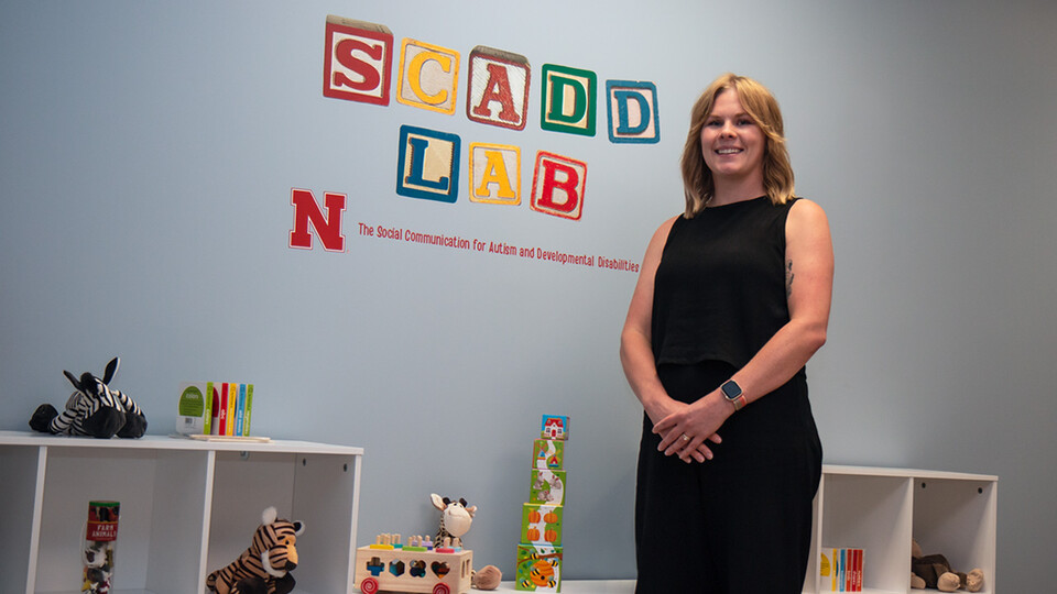 Ciara Ousley, assistant professor of special education and communication disorders, is evaluating the effects of augmentative and alternative communication on children with autism. (Kyleigh Skaggs, CYFS)