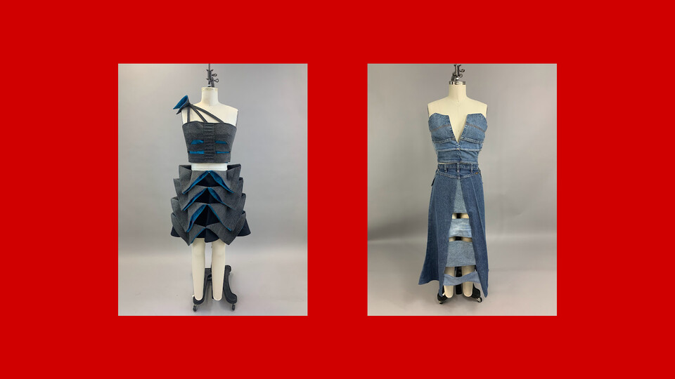 Two garments created by Jaxon Gilner, junior textile and apparel design major.