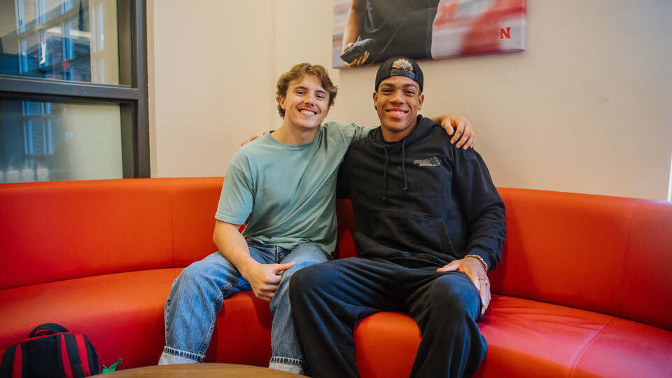 Christopulos (left), an agribusiness student from Layton, Utah, and Phillips (right), a hospitality, restaurant and tourism management student from Los Angeles, are co-captains of the Husker Men’s Gymnastics team.