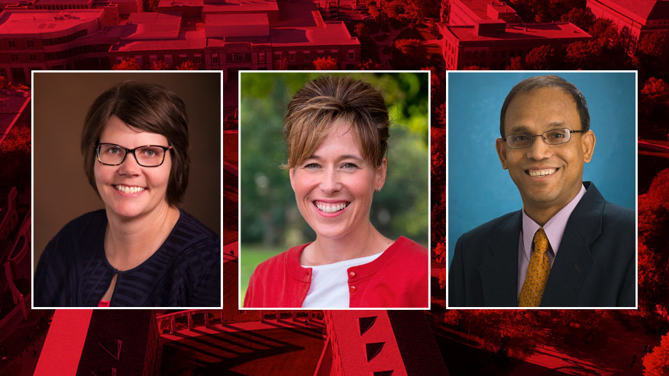 Finalists for dean of the College of Agricultural Sciences and Natural Resources at the University of Nebraska–Lincoln are (from left) Deborah VanOverbeke, Tiffany Heng-Moss and Prasanta Kalita.