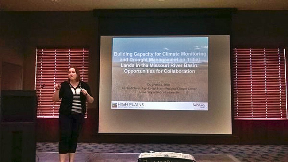 Crystal Stiles, climatologist with the High Plains Regional Climate Center, delivers a presentation on climate monitoring and drought management on tribal lands. | Courtesy image