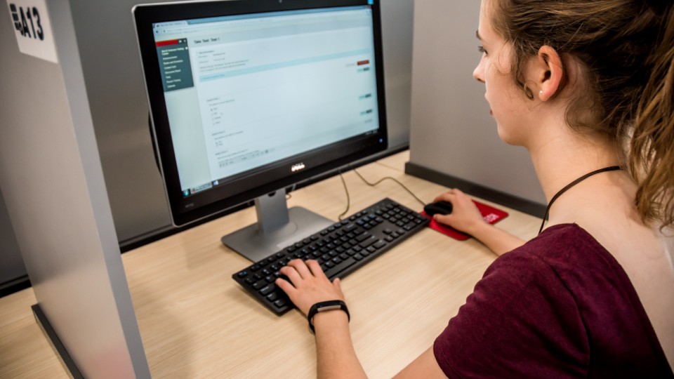 A student works in the University of Nebraska–Lincoln's new Digital Learning Center. The new facility, located in Love Library North, opened in June.