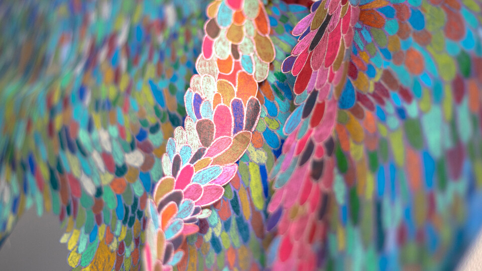 Hannah Demma, “A Song Without the Words (detail),” 2022, variable dimensions, handmade paper, color pencil, gouache. 