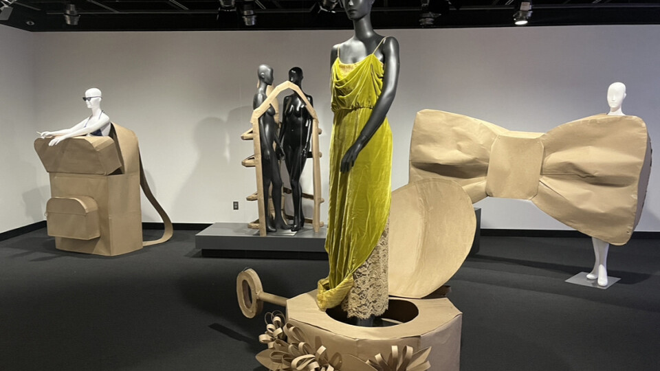 . Students used sketching, 3D modeling, and body scans to create these large scale three-dimensional fashion oriented objects.
