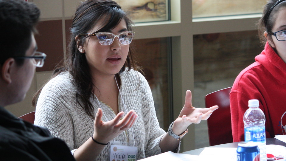 Student Yajaira Lopez-Villa engages in a discussion during 2017 Our Nebraska events.