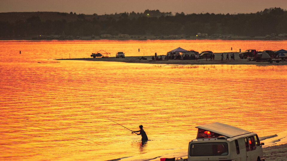Fishing as the sun sets over Lake McConaughy