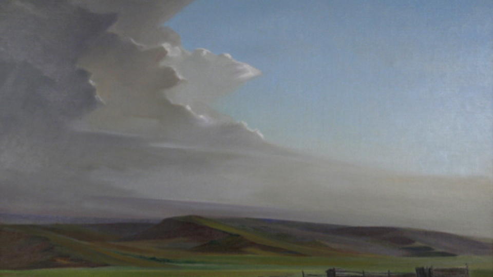 The "Transported with Wonder" exhibition at the Great Plains Art Museum includes "High Plains — Range Land," an oil on linen painting by Raymond J. Eastwood. The painting is from the Mark and Carol Moseman Collection.