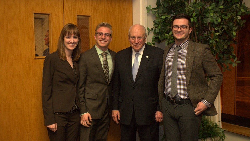 CBA students Courtney Faber, Alex Kindopp and Erik Nelson met with Dick Cheney, former U.S. vice president, during the U.S. Naval Academy Leadership Conference.