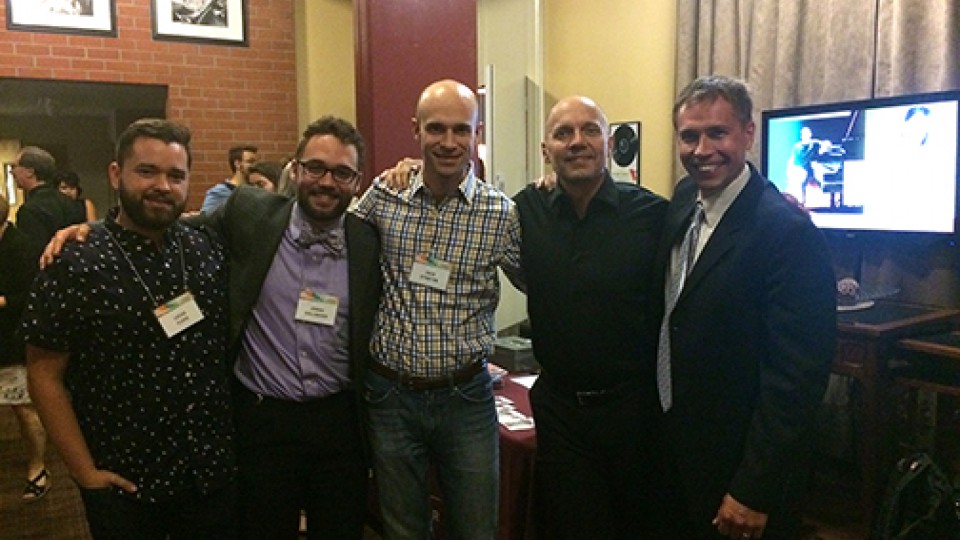 Paul Barnes (second from right) with composers (left to right) Lucas Floyd, Jonah Gallagher, Zack Stanton and Jason Bahr last Fall in Los Angeles.