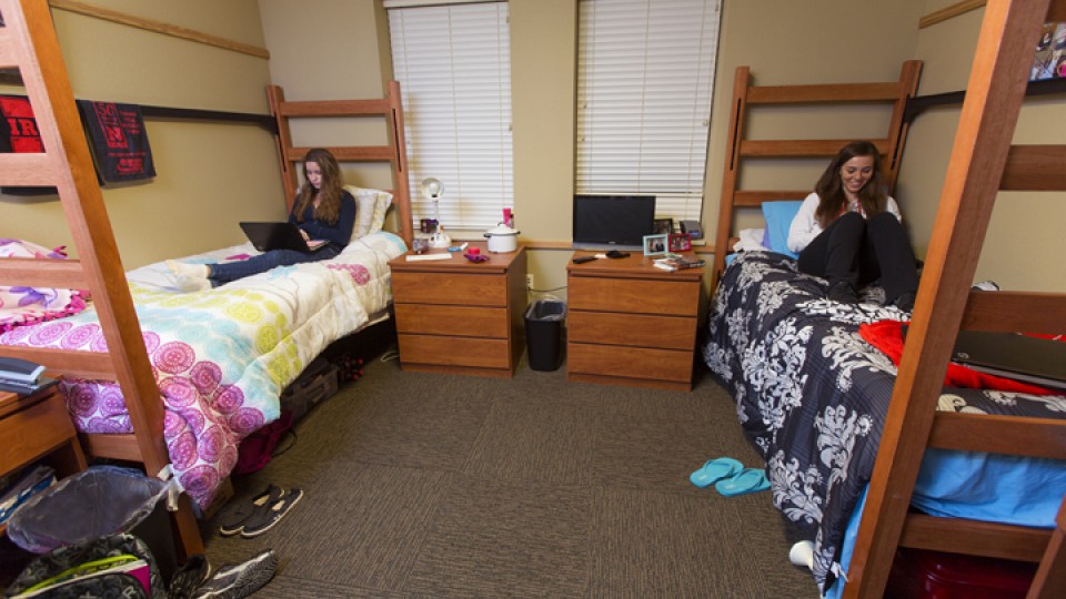 A double-bedroom suite in the Knoll Residential Center. (Craig Chandler, University Communications)