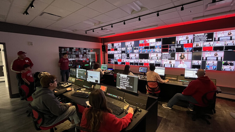 High school students produce a broadcast at the Don and Lorena Meier Studio in Andersen Hall