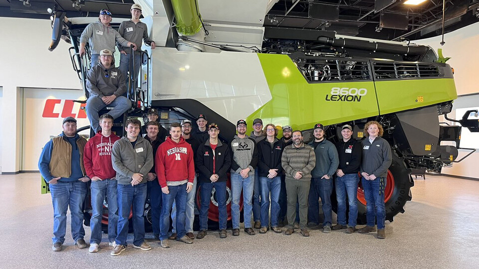 Deepak Keshwani, associate professor of biological systems engineering, thanked CLAAS of America, a 111-year-old, family-owned manufacturer of harvesting equipment, for the university’s student chapter of the American Society of Agricultural and Biological Engineers for a tour. Learn more at https://go.unl.edu/9iea.