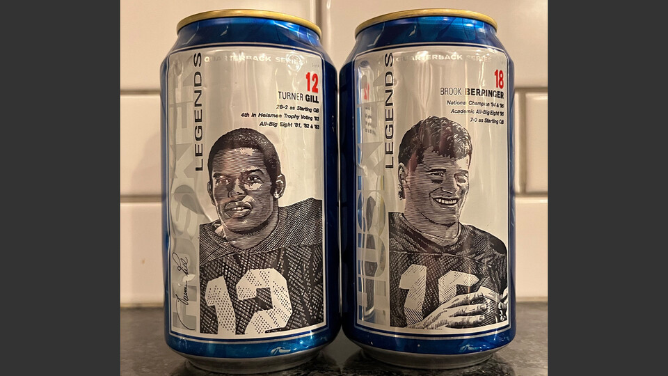 Vintage Pepsi cans featuring Husker football players