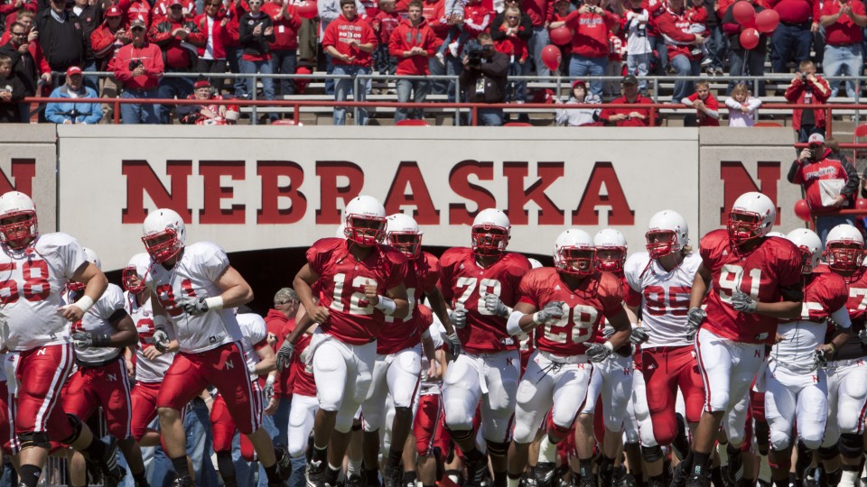The Husker football team takes to the field for the 2011 Red-White Spring Game. The annual scrimmage is expected to draw more than 48,000 fans to Memorial Stadium on April 12.