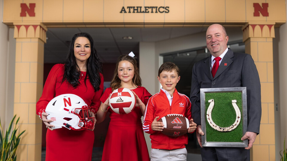 Troy Dannen, Nebraska’s new athletics director, and family celebrated joining Husker Nation following a March 26 news conference. Learn more at https://go.unl.edu/we24.