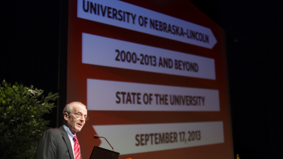 Chancellor Harvey Perlman delivered his 14th State of the University address Sept. 17 at the Lied Center for Performing Arts