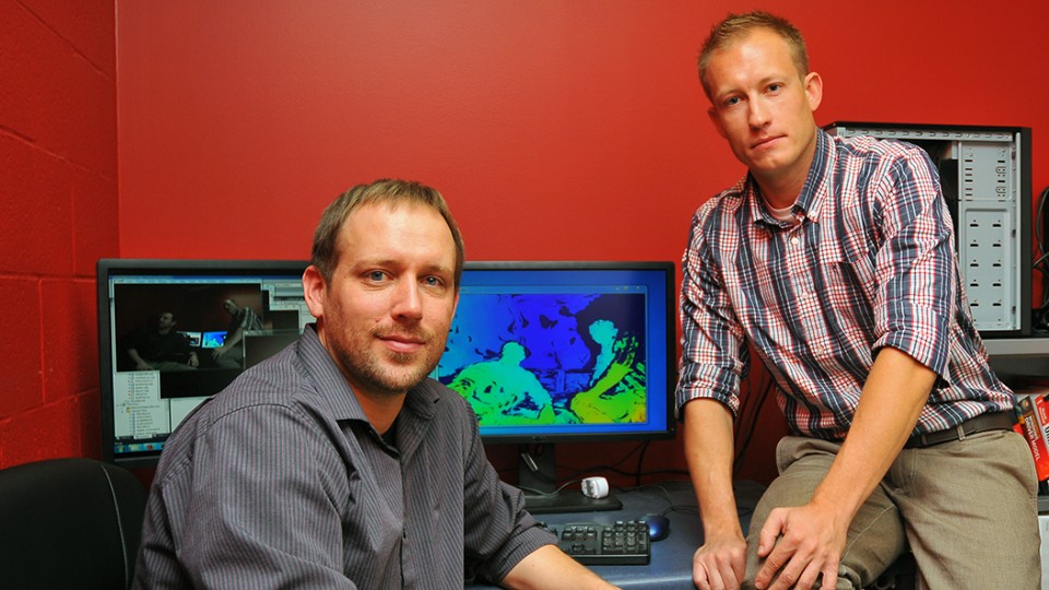 An algorithm written by (from left) UNL's Eric Psota and Jędrzej Kowalczuk was named the world's best for 3-D imaging. The work may lead to advancements in robotic surgery, driverless cars and rescue operations.
