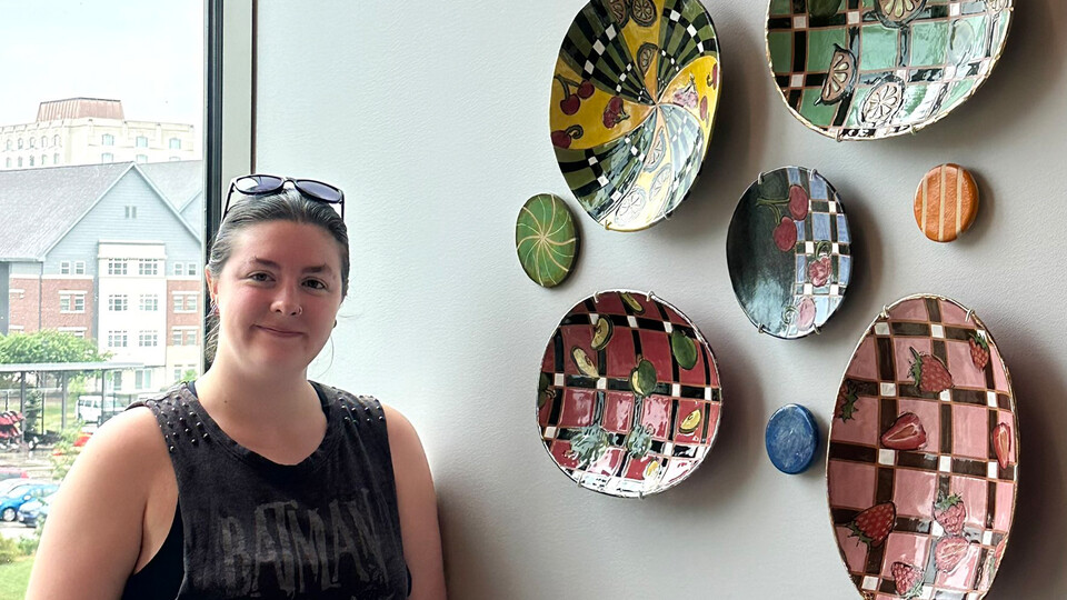 Emily Mulvaney with ceramics