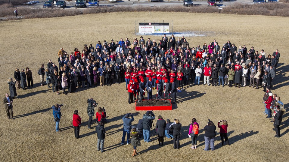 More than 350 gathered to celebrate a March 4 groundbreaking for UNL's new College of Business Administration building. The building is scheduled to open in 2017 at 14th and Vine streets.
