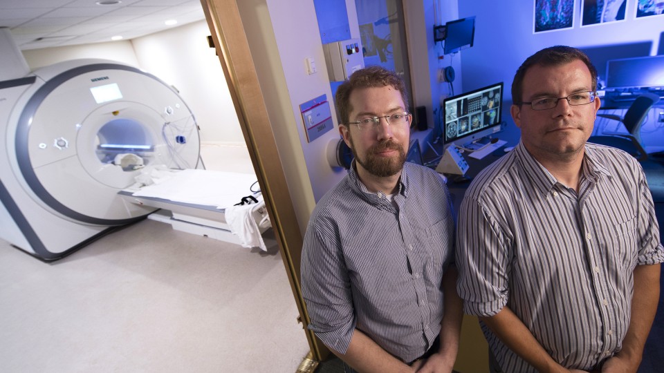 Mike Dodd (right), associate professor of psychology, and Matt Johnson, assistant professor of psychology, are overseeing Nebraska's part of a $6 million project to enhance cognitive neuroscience research. They join faculty from Delaware and Nevada to form the Lincoln-Reno-Newark Coalition.