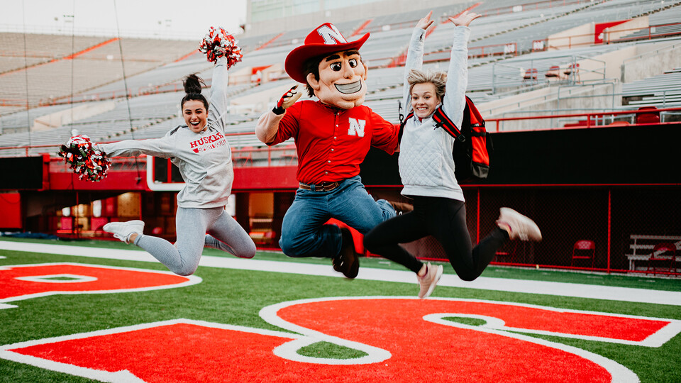 Herbie Husker practices up to six hours each week with with the cheer squad. As the nexus of Big Red spirit, Herbie also attends a variety of sporting events and special appearances each week.