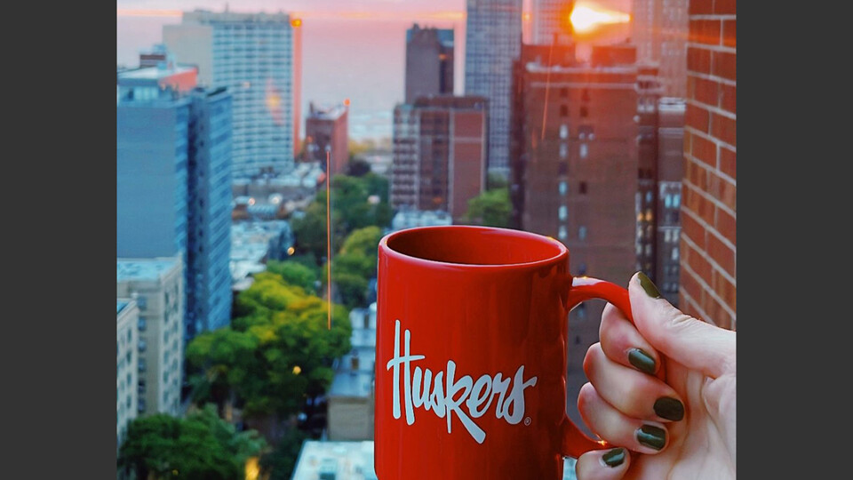 Chicago skyline with Husker mug