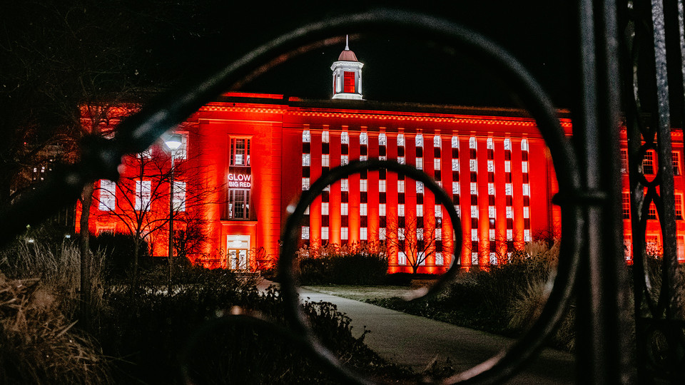 Love Library shines for the NU Foundation's Glow Big Red event on Feb. 13-14. The project features a giving campaign that reaches out to university supporters around the globe. It coincides with the university's Charter Day of Feb. 15.