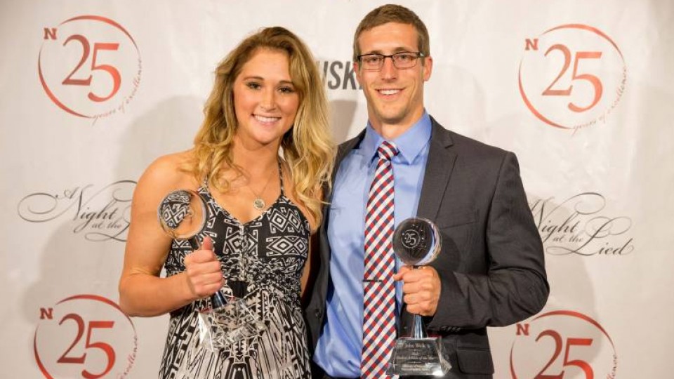 Gymnast Jessie DeZiel and sprinter John Welk were named the Huskers' 2015 student-athletes of the year during an April 12 banquet at the Lied Center for Performing Arts.