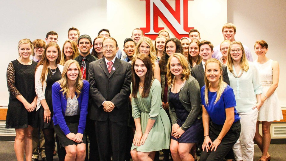 Students named to the 2016 Franco's List stand with the award's namesake, Juan Franco, UNL vice chancellor for student affairs, on April 20.