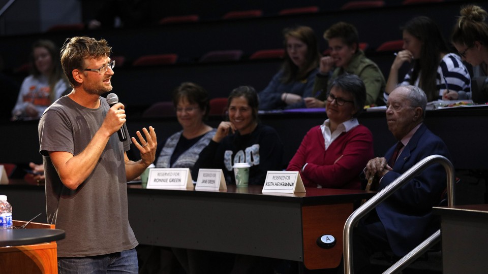 British environmental writer and science advocate Mark Lynas speaks about genetically modified organisms Oct. 10 at Nebraska Innovation Campus.