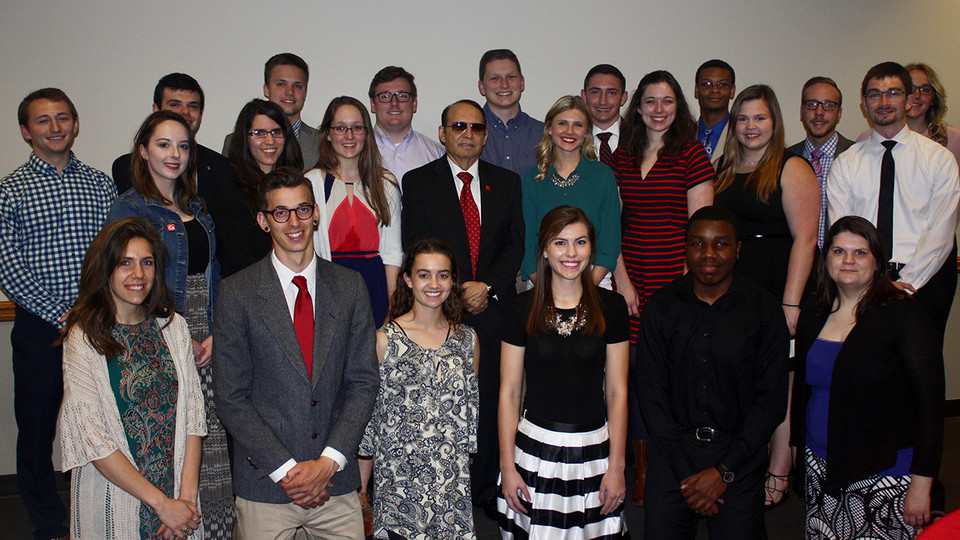 Students named to the 2017 Franco's List stand with the award's namesake, Juan Franco, vice chancellor for student affairs at Nebraska, on April 19.