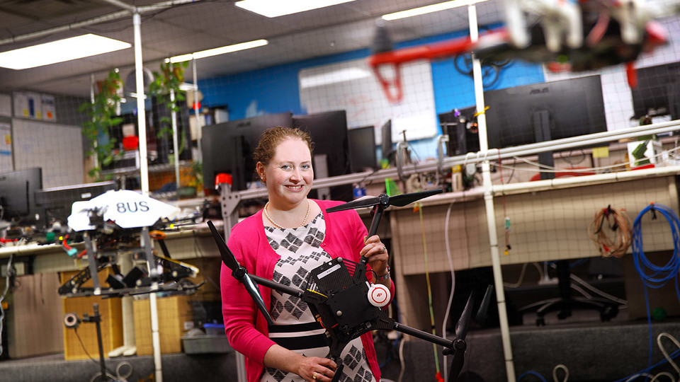 Brittany Duncan, assistant professor of computer science and engineering at Nebraska, has earned a nearly $550,000 Faculty Early Career Development Program award from the National Science Foundation to develop software that allows drones to communicate through movement and maintain comfortable distances from people.