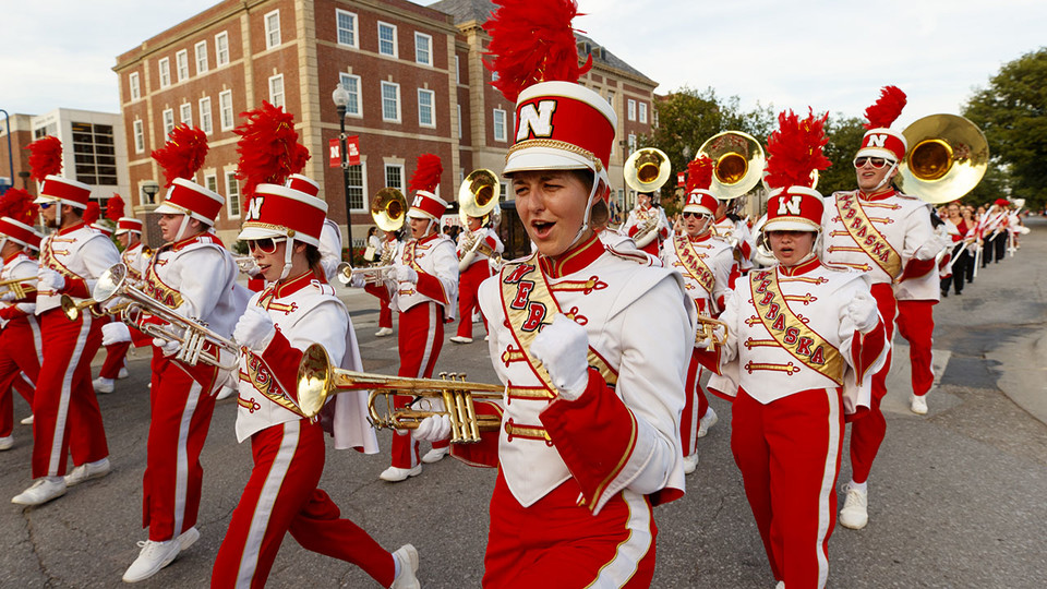 The Cornhusker Marching Band performs during the 2017 Homecoming parade. The 2018 parade starts at 6 p.m. Sept. 28.